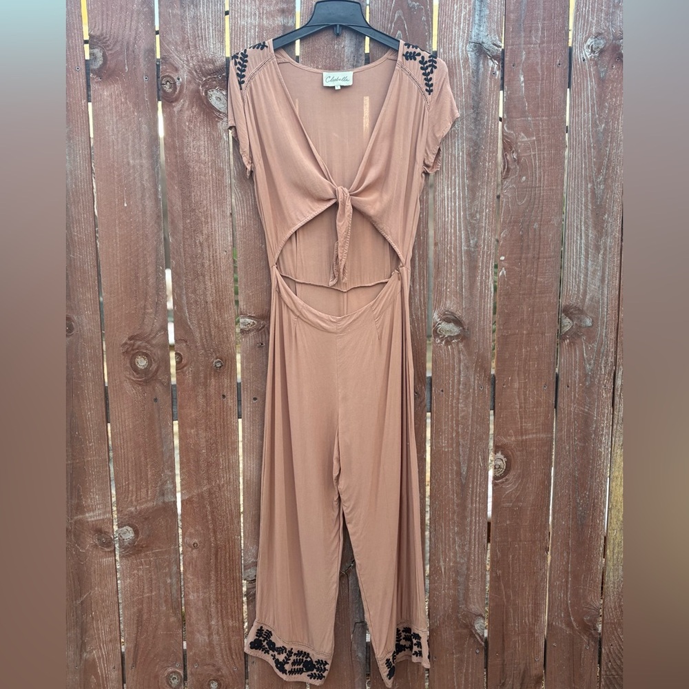 Cleobella Olivera Tan & Black Tie-Front Jumpsuit Women’s Size Large